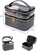 Double-layer Makeup Bag Cosmetic Bag Travel Makeup Cases Organizer Toiletry Bag Gift for Women, Portable Waterproof (Black)