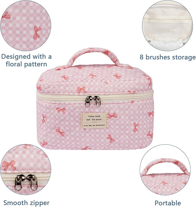 Gosect Large Makeup Bag, Cute Cosmetic Bag for Women Girls, Floral Coquette Aesthetic Toiletry Bag, Travel Make Up Organizer Bag (Pink Butterfly)