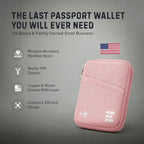 Zero Grid RFID Passport Holder & Travel Wallet, Zippered Wallet for Men & Women, Fits Passport, Cards, Cash, Tickets, ID, Sim Card; Premium & Compact Travel Document Holder - Rose Pink
