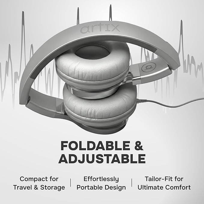 ARTIX CL750 Wired Headphones with Mic — Noise Isolating On-Ear Headphones for Computer and Laptop Wired, Plug in Corded Headphone with Wire (Foldable, Aux Jack 3.5mm)