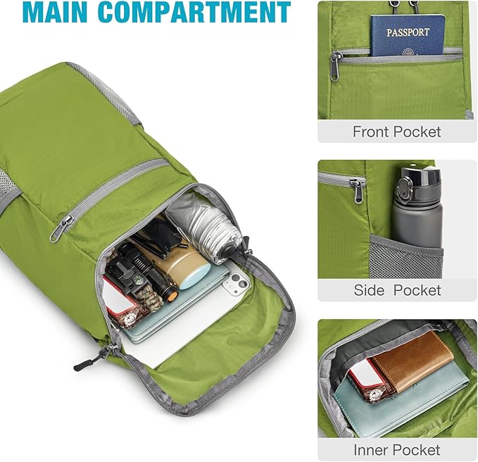 G4Free Lightweight Packable Hiking Backpack for Men Women Small Hiking Daypacks Foldable Shoulder Pack Casual Outdoor Bag 11L