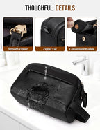 PU Leather Toiletry Bag for Men - Water Resistant Travel Bag for Toiletries, Bathroom Essentials, Accessories - Black