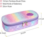 Bagseri 2pcs Clear Backpack for Girls - 15 Inch School Bag with Matching Pencil Case, Heavy Duty Transparent Bookbag for Kindergarten to Grade 2, Fits Folders, Purple Mermaid