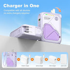 SEANCHEER P05 Portable Charger, Magnetic Power Bank, Small PowerBank, Battery Pack10000mAh Travel Essentials Fast Charging with Built in Cable, Foldable Wall Plug for iPhone,Samsung,Andriod (Purple)