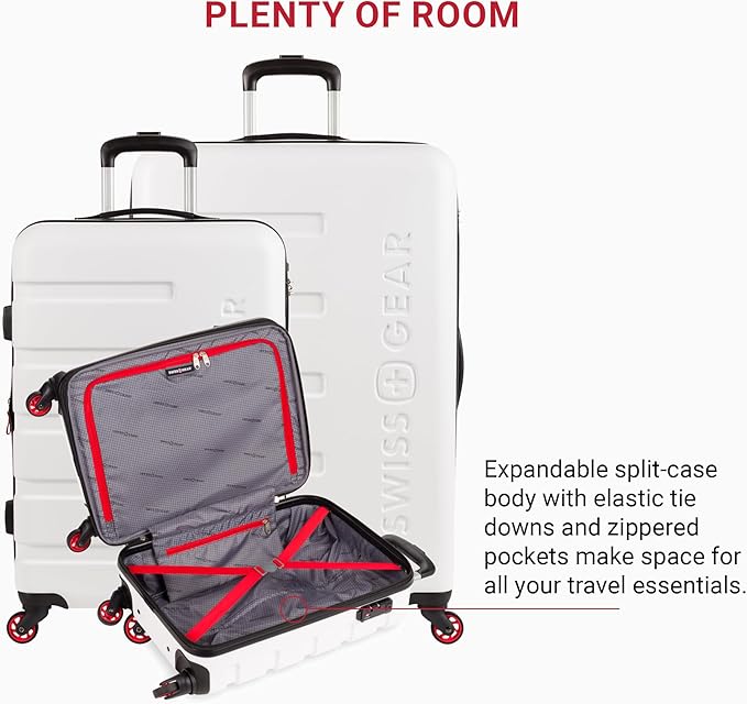 SwissGear 7366 Signature Hardside Expandable Luggage with Spinner Wheels, TSA Lock, Cup-Holder, White, 3-Piece Set (19/23/27)