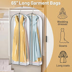 MISSLO 65" Clear Garment Bags for Hanging Clothes 4" Gusseted Dress Bags for Gowns Long Dress Cover for Closet Storage Dress Protector Bag, 2 Packs