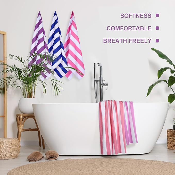 EBOOT 10 Pack Oversized Beach Towel Set Extra Large Pool Towels Microfiber Quick Dry Swim Blanket for Adult Women Men Face Hand Body Bath Travel Pool(Fancy Color,36 x 72 Inch,Cabana Stripe)