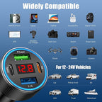 Car Charger USB C, 78W 4 Port Fast Charging Car Phone Charger Adapter, Dual USB-C & USB-A Cigarette Lighter Adapter with Voltage Display for iPhone 17 16 15 iPad Samsung Android