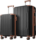 2 Piece Luggage Set, Hardside Suitcase with Spinner Wheels, TSA Lock & Expandable Hard Shell, Carry on and Checked Luggage for Travel, Maletas de Viaje for Men & Women (Black Brown, 20+28Inch)