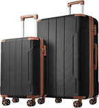 2 Piece Luggage Set, Hardside Suitcase with Spinner Wheels, TSA Lock & Expandable Hard Shell, Carry on and Checked Luggage for Travel, Maletas de Viaje for Men & Women (Black Brown, 20+28Inch)