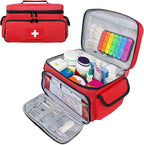 ALSLEA First Aid Bag Empty First Aid Kit Storage Box 12" x 9" x 7" Medical Bag Portable Pill Bottle Organizer Case for Car, Travel, Office, Outdoor, Camping, Hiking, School (Red)