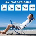 2 Pack Lightweight Portable Camping Beach Chair for Adults, Outdoor Lay Flat Folding Beach Chairs with 5 Positions, Backpack Beach Chair with Towel Bar, Zipper Pouch, Cup Holder, Blue Green