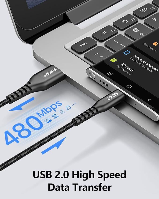 SUNGUY USB C Cable 1.5FT [3Pack] 3A USB to USB C Cable Fast Charging Data Sync Braided Compatible with iPhone 16 15 Pro/Pro Max/Plus, Samsung Galaxy S23/S22/S21, Note10/9, USB C Devices, Black