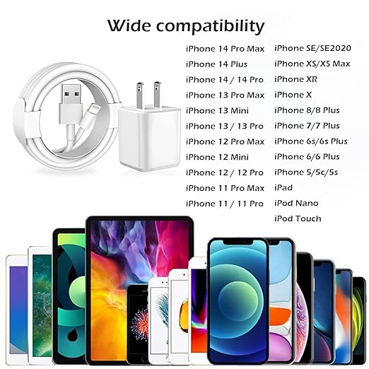 Charging for iPhone Charger [Apple MFi Certified] 2Pack Lightning Cable Data Sync Charging Cord with USB A Wall Charger Block Travel Plug for iPhone 14/13/12 Mini/11 Pro Max/10/XS/XR/X/8/SE2022,iPad