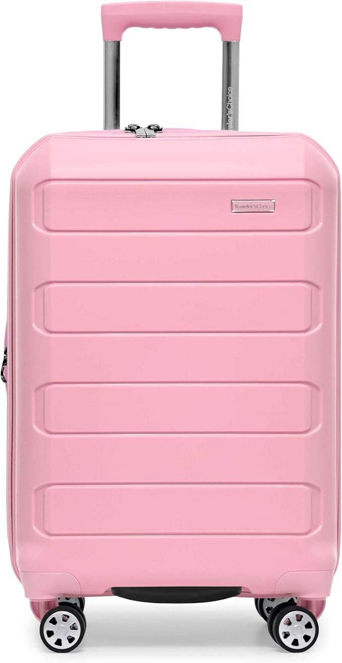 Traveler's Choice Pagosa Hardshell Expandable Luggage with Spinner Wheels, Pink, 22-Inch Carry-on