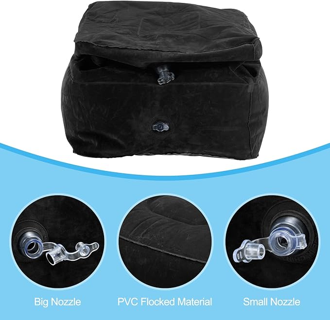 PATIKIL Travel Foot Rest Pillow, Inflatable Foot Rest Mat Adjustable 3 Layers Height Sleep Flights Leg Pillow for Airplane Train Office, Black