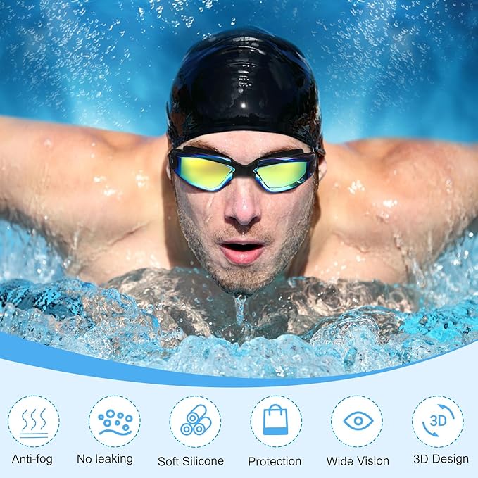 Flutesan 6 Pack Swim Goggles for Adult Anti Fog Swimming Glasses with Ear Plugs Nose Clip No Leaking Full Protection Goggles