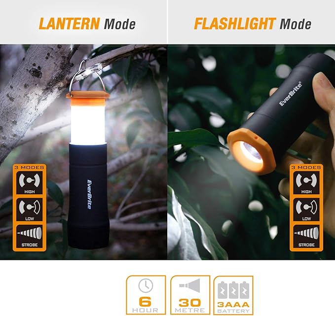 EverBrite 2-in-1 Mini Lanterns and Flashlights with 3 Modes, 2 Pack Portable Outdoor LED Zoomable Torches, Camping Essentials for Hurricane, Hiking, Night Walking, Emergency, Outdoor Lights