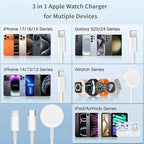 3 in 1 Apple Watch Charger,6ft Fast Magnetic iWatch/USBC/Lightning to USB C Charging Cable Cord and Type C Wall Block for iWatch Series 11/10/9/8/7/SE/6/5/4/3/2, iPhone 17 16 15 14 13 12 Pro Max Plus