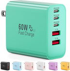 USB C Charger Block, 60W 5-Port Type C Charger Fast Charging Block, USBC USB Multiple Port Wall Charger Plug Adapter for iPhone 17/Air/16/15/14/13/12/11 Pro Max, Samsung Galaxy, iPad, Tablet (Green)