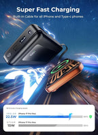 Power Bank, 50000mAh Travel Camping Essential Portable Charger with Built-in USB-C & iOS Cable, 22.5W PD Fast Charging Battery Pack, for iPhone 17/16/15, MacBook, Samsung – Dark Black