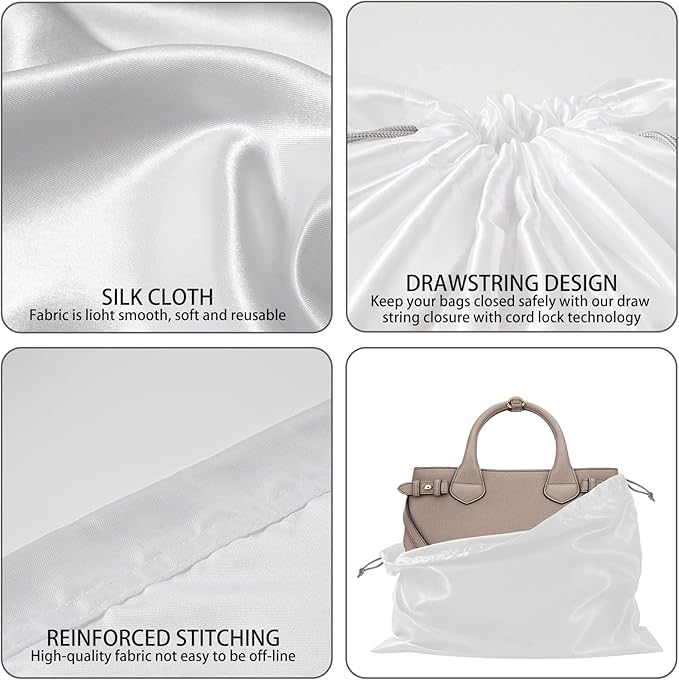 2 Pack Dust Bags for Handbags Silk Dust Cover Bag for Handbags Purses Shoes, Dustproof Drawstring Bag Travel Storage Pouch