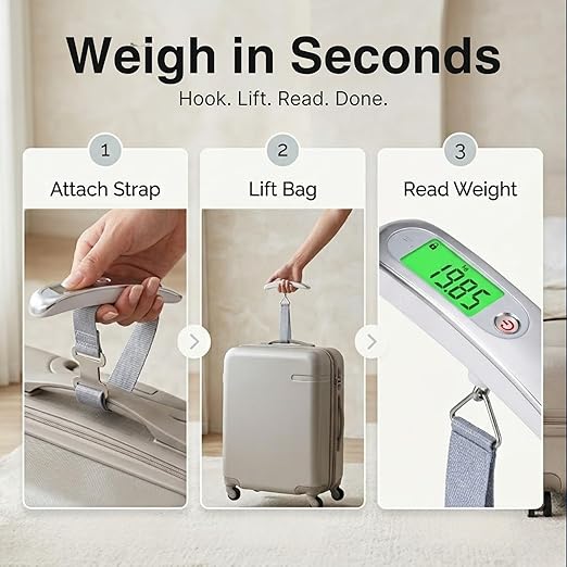 CINCY Digital Luggage Scale 110lb/50kg – High-Accuracy Travel Luggage Weight Scale with Backlit LCD, Auto-Lock, 4 Units & Durable Strap – Portable Suitcase Scale for Travel & Baggage Fee Prevention