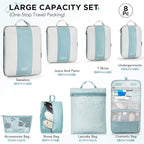 8 Set Compression Packing Cubes for Travel Essentials,Compressible Expandable Packing Cubes for Suitcase,OlarHike Luggage Organizer Bags for Travel,Handy Helper for Organizing Clothes(Blue Gray)