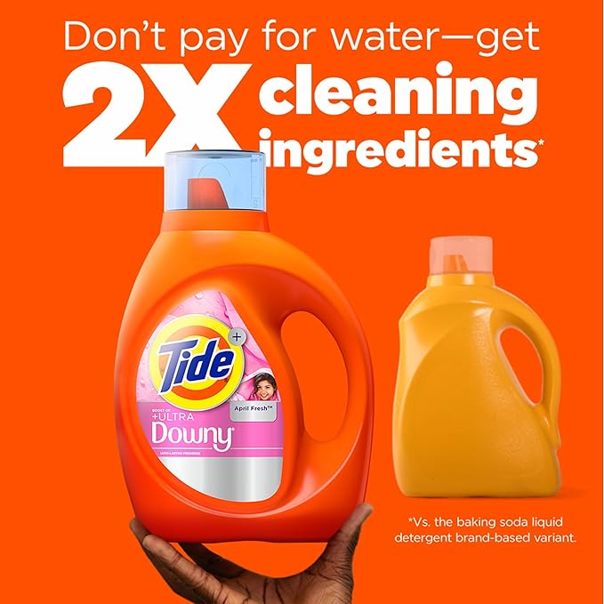 Tide Plus Boost of Ultra Downy Liquid Laundry Detergent, April Fresh Scent, 92 fl oz, 65 Loads, Laundry Detergent Liquid with Long-Lasting Freshness