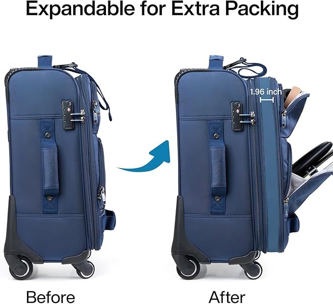 Hanke 28 Inch Softside Expandable Luggage with Spinner Wheels,Check Large Luggage Rolling Suitcase Travel Luggage with TSA Approved,Blue