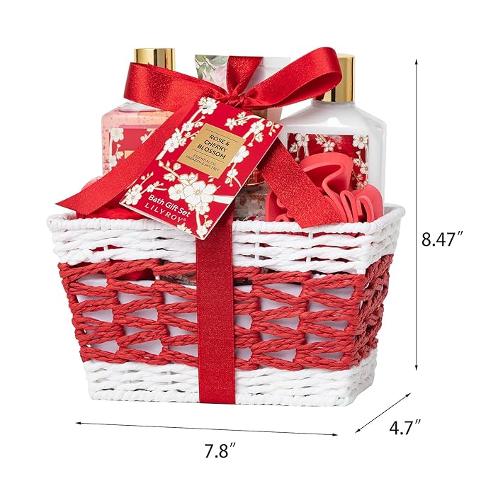 Gifts for Women, Gift Basket - 9 Pcs Rose Bath and Body Gift Basket Set, Spa Gift Set with Shower Gel | Pampering Spa Gift for Christmas, Birthday, Valentines Day, Mothers Day Gift Sets for Mom