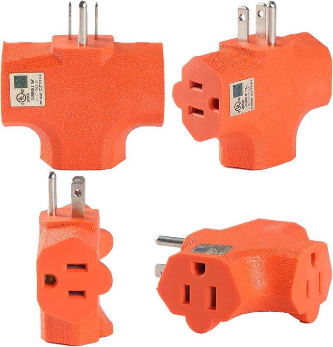 3 Way Plug Adapter - UL Listed - Outdoor Outlet Splitter 3 Prong - Electrical Outlet Extender, Wall Outlet Expander, Outdoor Heavy Duty Triple Plug Outlet Adapter，Cable connectors