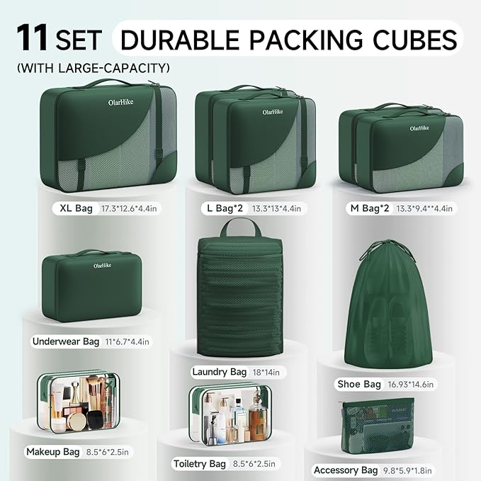 11 Set Packing Cubes for Travel, Gifts for Women Mom,Anti-Tearing Suitcase Organizer,OlarHike Vacation Essentials & Accessories for Cruise Ship