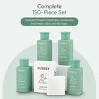 150‑Piece Bulk Travel Toiletries Set | Hotel & Airbnb Essentials | 1.3 oz Bottles (30 Shampoo, 30 Conditioner, 30 Body Wash, 30 Lotion, 30 Bar Soap) | Guest Bathroom Supplies + Homeless Outreach