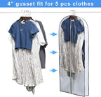 MsKitchen Hanging Clothes Storage with 4" Gusseted Garment Covers (Set of 6) - Clear Suit, Gown, Long Coat, Dress Protectors for Closet - 24"x 50"x 4" / 6 Pack