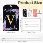 3 Pack Luxury Floral Luggage Tags, Durable PU Leather Suitcase Tags with Stainless Steel Cable Strap, Hidden ID Slot for Privacy Protection, Easy to Identify Waterproof Travel Accessories Gift (V)