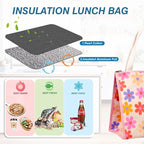 iknoe Insulated Lunch Bag for Women & Adults, 9L Foldable Wide-Open Cooler Bag with Pockets, Leakproof & Portable, for Picnic, Office, Beach(Pink flower)
