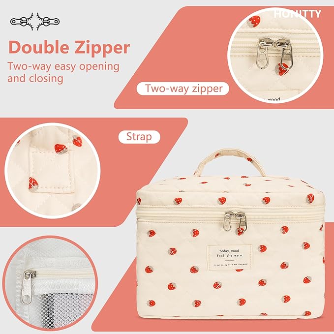 honitty Makeup Bag,Quilted Cosmetic Bags,Large Floral Make Up Organize bag,Makeup Bag Set for Women,Flower Travel Toiletry Bag