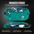 VENTURE 4TH Money Belt for Travel – Slim Hidden Under-Clothes RFID Blocking Anti-Theft Passport Holder & Travel Wallet Pouch for Men & Women to Protect Cash, Cards & Documents (Turquoise)