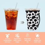 KJQJLY 3 Pack Reusable Iced Coffee Sleeves for Iced Coffee Cups or Drinks Reusable Neoprene Insulated Sleeves for Hot and Cold Drinks from Starbucks, Dunkin, And More (Cows)