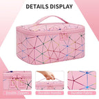 OCHEAL Makeup Bag - Portable Large Capacity Travel Cosmetic Case for Women with Handle and Divider Toiletry Organizer for Girls on the Go -Geometric Pink