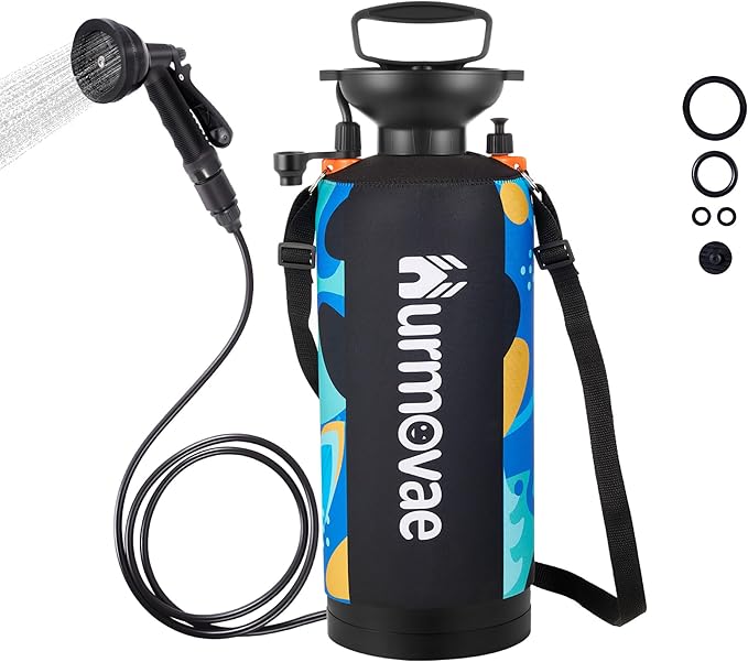 Portable Shower, 2.1Gallon (8L) &10 Spray Modes | Pressurized Beach Shower for Camping Travel & Sand, Camping Shower, Surf Shower, Portable Water Sprayer, Nylon Insulated Cover, Orange
