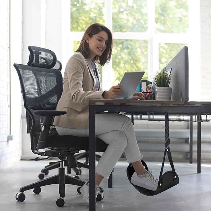 Upgraded Airplane Footrest Hammock, Hard Support Ergonomic Travel Foot Stool, Foldable Portable Foot Rest for Flight Train Office Home Relieve Leg Fatigue