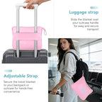 SINLAND Travel Pillow and Blanket 2-in-1 Set,Airplane Packable Bag,Soft and Lightweight Plane Flight Car Trips Travel Essentials Gift,Hand Luggage Sleeve and Backpack Clip,60x50 Inch Pink