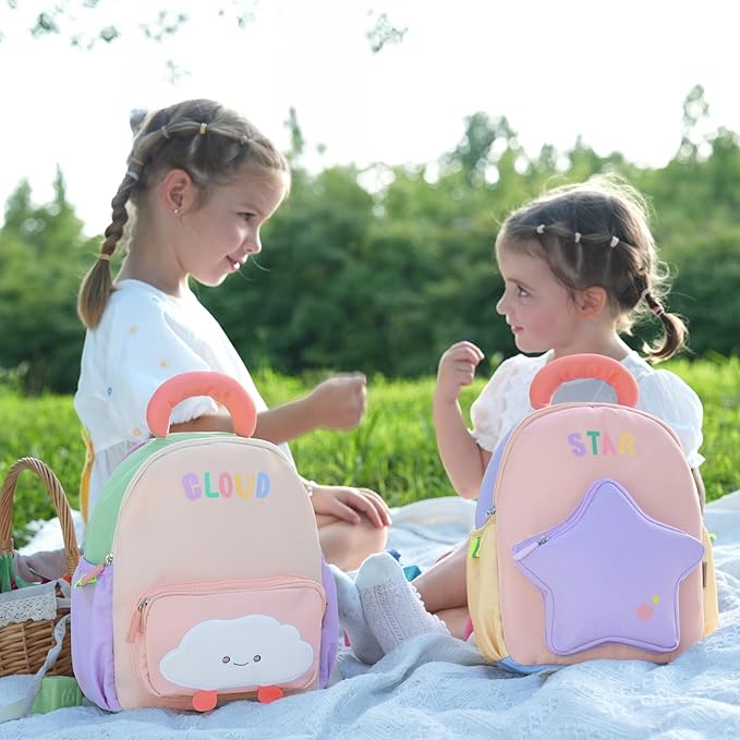 GAGAKU Toddler Backpack for 2-4 years with Whistle & Reflective Strip, Purple Pink Cloud Girls Backpack Splash-proof Water Design Lightweight School Preschool Bookbag