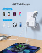 TROND 3 to 2 Prong Adapter with 360° Rotating Plug, 2 Prong Outlet Extender with 3 AC and 4 USB Ports, US to Japan Plug Adapter, Wall Outlet Splitter for Travel, Home, Cruise Essentials