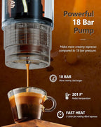 CONQUECO Portable Espresso Coffee Machine: 12V Electric Small Travel Expresso Maker - Self Heating 8 Cups Battery Powered Compatible for Nespresso Capsule - for Camping RV Hiking Office (Brown)