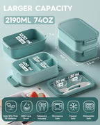 KEMETHY Adults Bento Lunch Box Set with Thermo Bag, 74oz Stackable Leak-proof 3-tiers Bento Box, Built-in Utensil and Sauce Container for Work, School, Dining Out (Green)