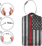 2 Pack Luggage Tags for Suitcases, PU Leather Bag Tag with Privacy Cover Address Card Travel Essentials-Thin Red Line Flag American Firefighter Flag