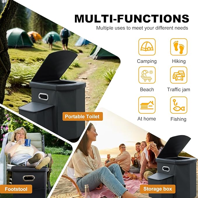 Ann Katy Upgrade XL Portable Toilet for Adults, Extra Large Portable Travel Floding Toilet, Camping Tall Toilets with Lid for Adults and Kids Compact Potty for Car,Hiking,Beach and Camping